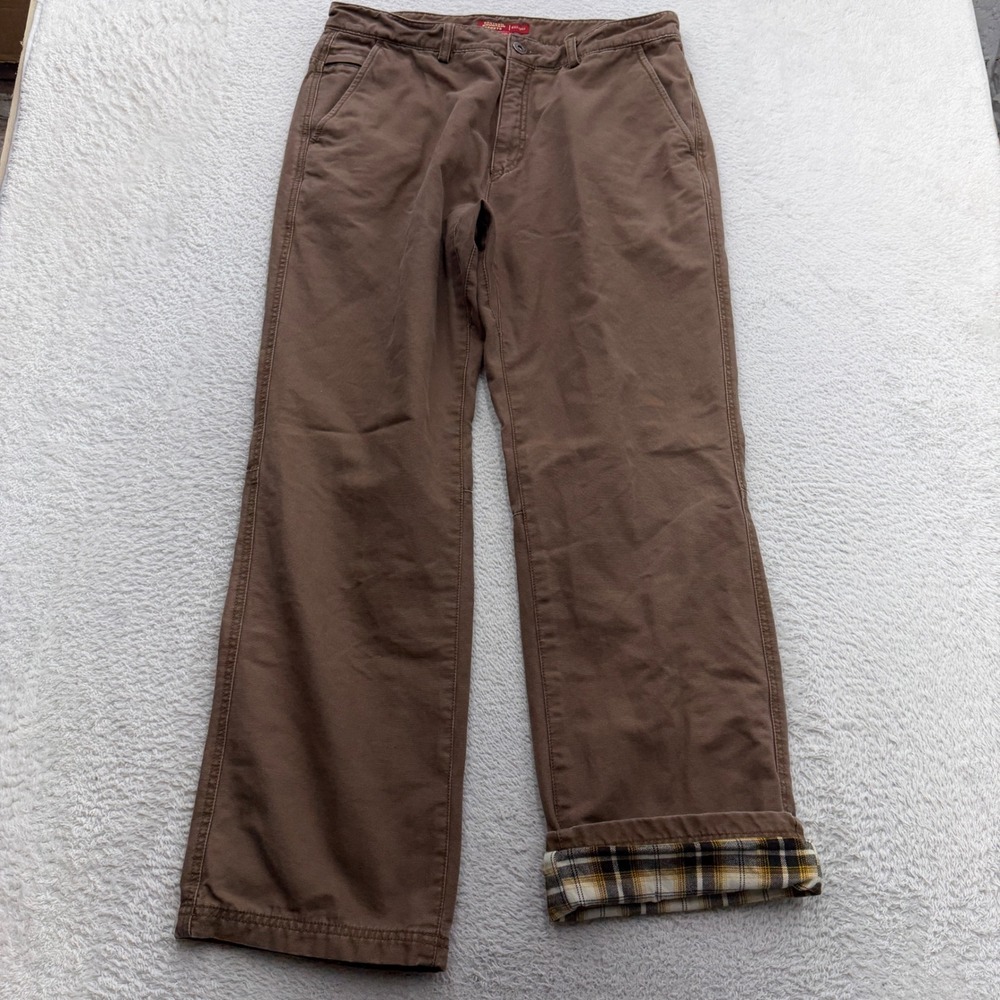 Eastern Mountain Sports Mens 36 Brown Flannel Lined Cotton Canvas Chino Pants